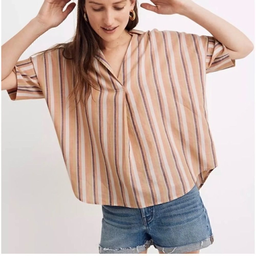 Madewell Courier Button-Back Shirt in Rainbow Stripe Women's Size Small‎